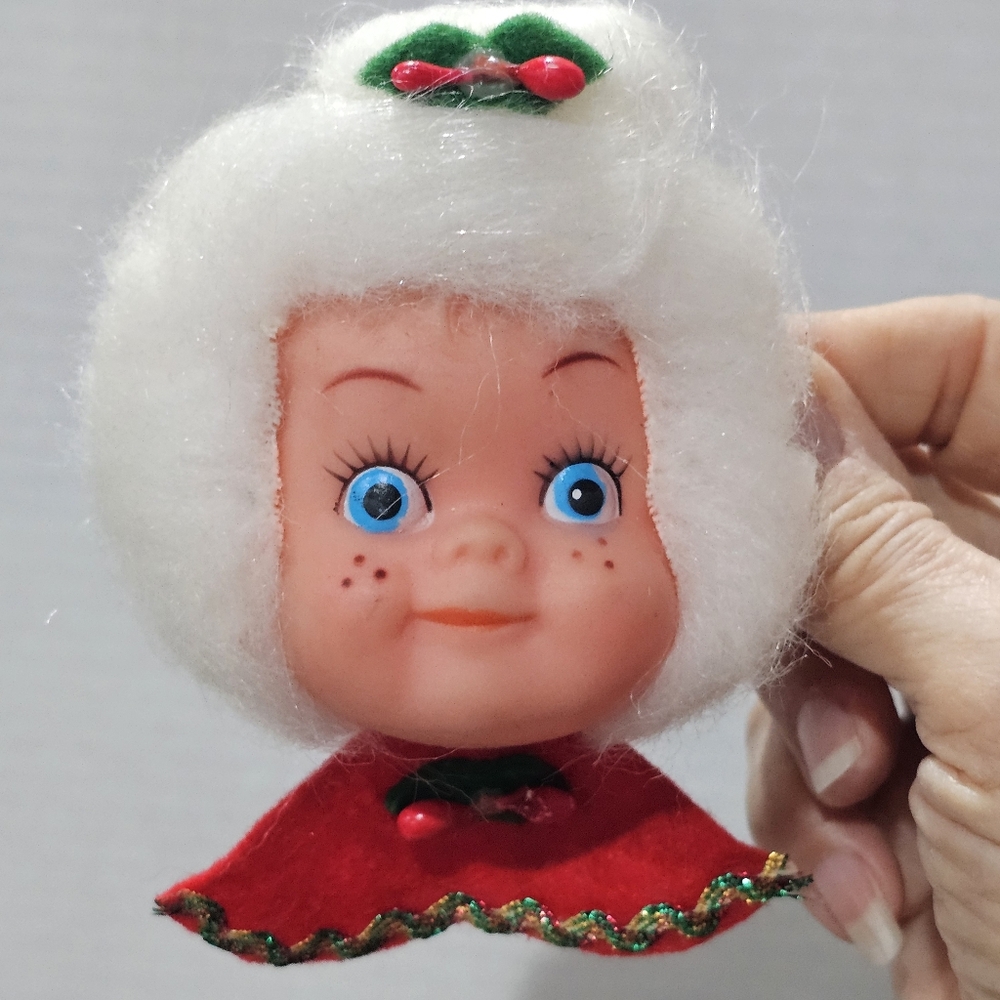 Mrs. Santa Claus Ornament Magnet Vintage Rubber Face Christmas Clause